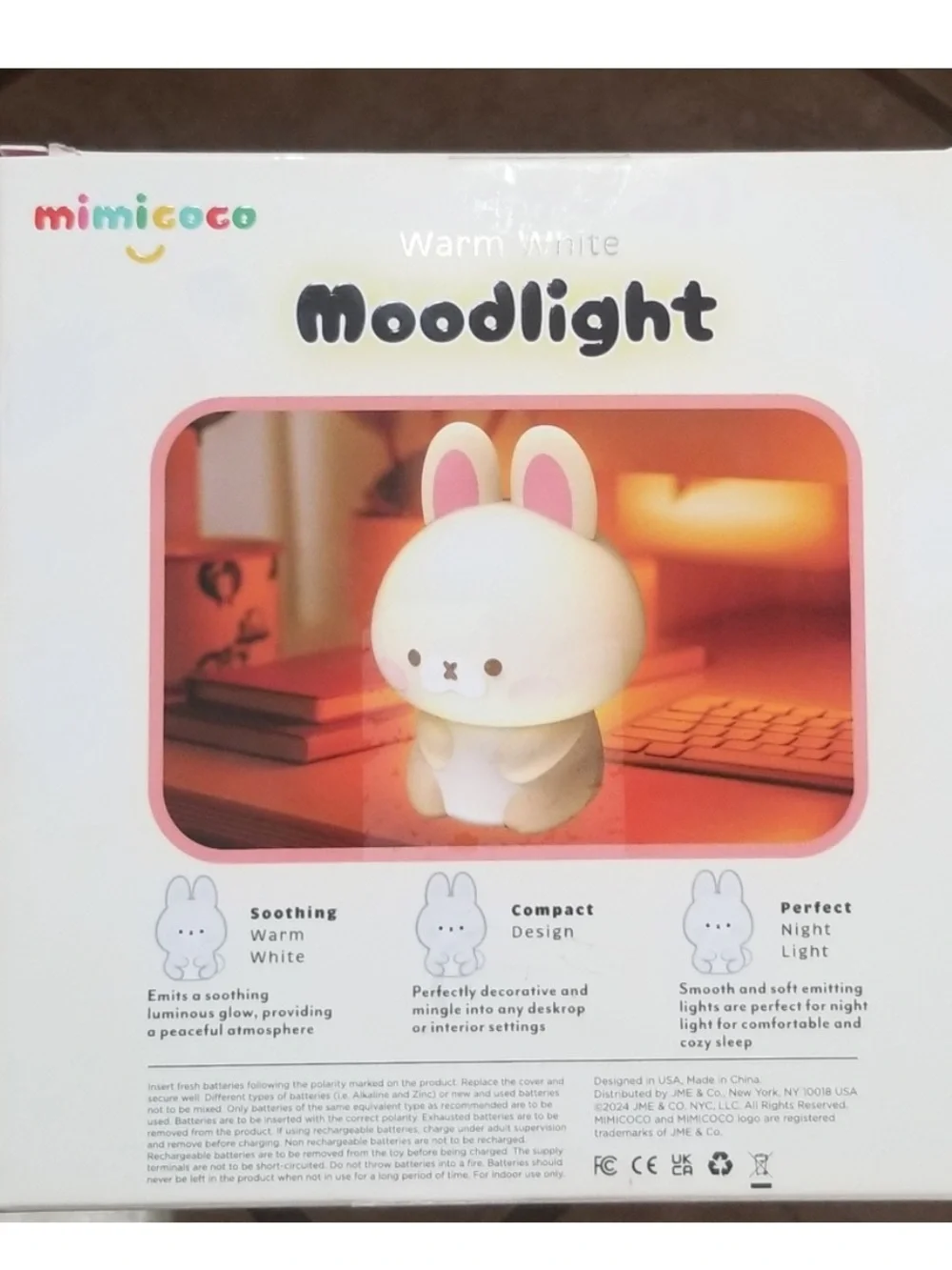 new in box! japanese yuki bunny moodlight warm white night light lamp
